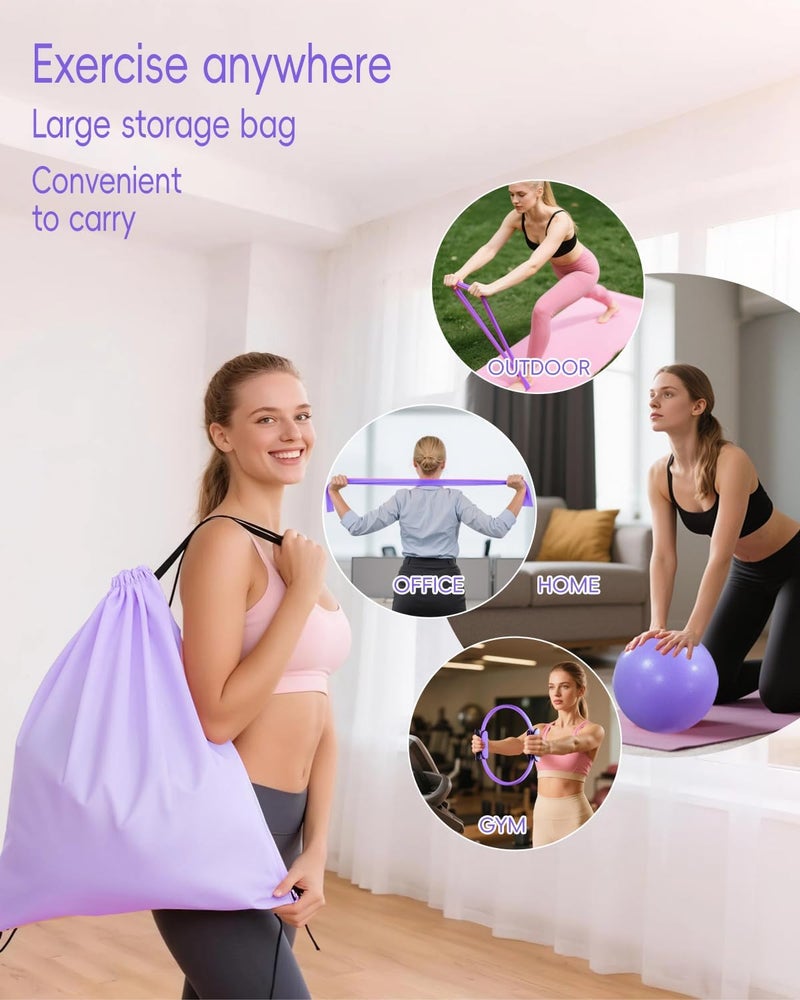 KABCON Pilates Kit for Home, Women Beginners Workout Essentials Set with 13" Ring, 9.8" Ball, Resistance Bands & Guide, 13/14/16 PCS Compact Pilates Equipment - Image 5